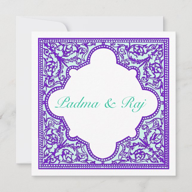 Faire-part de mariage Vintage de cadre violet Turq (Devant)