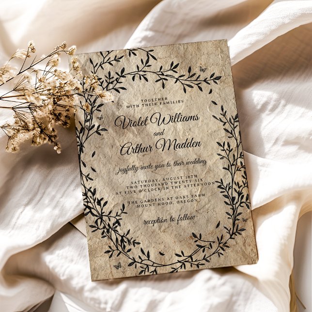 Faire-part de mariage vintage de couronne botaniqu (Créateur téléchargé)