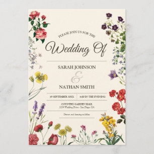 Faire-part de mariage vintage de fleurs botaniques