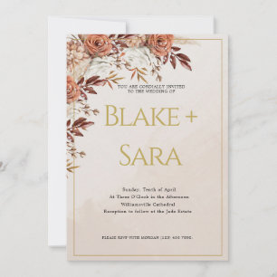 Faire-part de mariage vintage de fleurs d'or d'aut