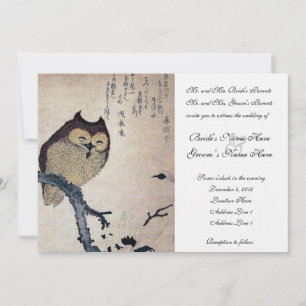 Faire-part de mariage vintage de hibou japonais