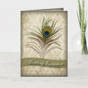 Faire-part de mariage vintage de paon de damassé