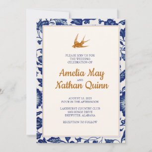 Faire-part de mariage vintage d'oiseaux en bleu él