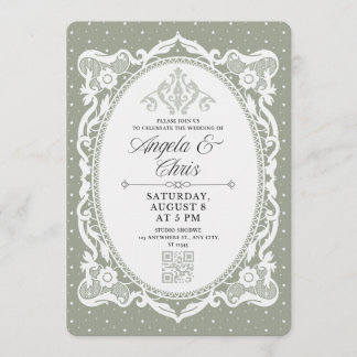 Faire-part de mariage vintage en dentelle vert sau