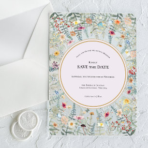 Faire-part de mariage vintage fleur sauvage fougèr