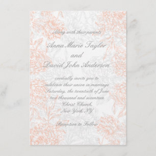 Faire-part de mariage vintage floral gris orange
