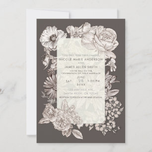 Faire-part de mariage vintage floral moderne ivoir