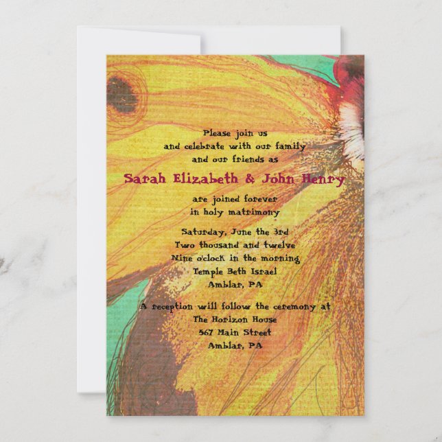 Faire-part de mariage vintage JAUNE (Devant)