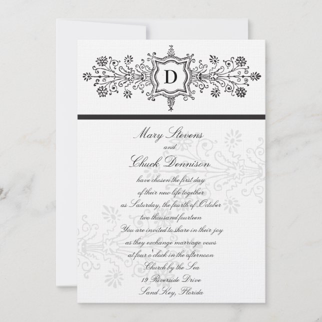 Faire-part de mariage Vintage noir (Devant)