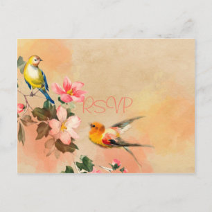 Faire-part de mariage vintage oiseaux et fleurs av