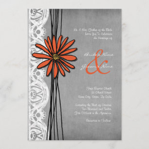 Faire-part de mariage Vintage orange et gris marro