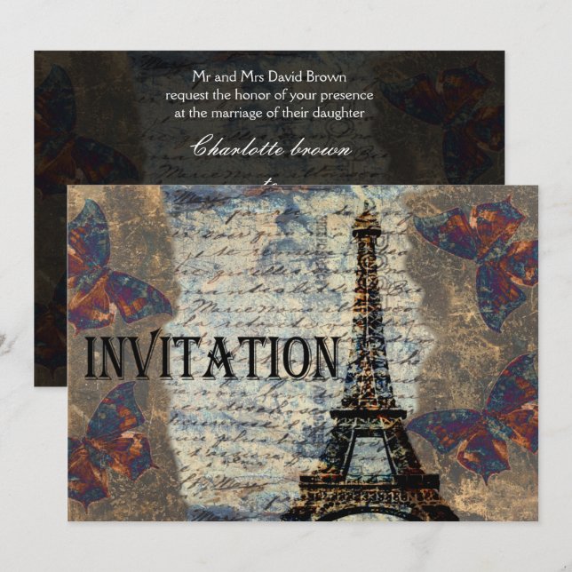 faire-part de mariage vintage parisien (Devant / Derrière)
