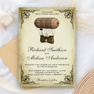 Faire-part de mariage vintage steampunk dirigeable