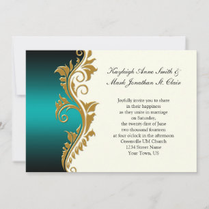 Faire-part de mariage vintage Turquoise en or noir
