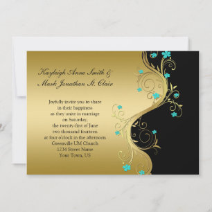 Faire-part de mariage Vintage Turquoise noir et or