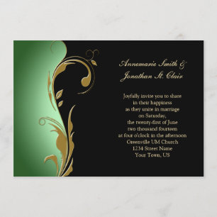 Faire-part de mariage Vintage vert noir et or