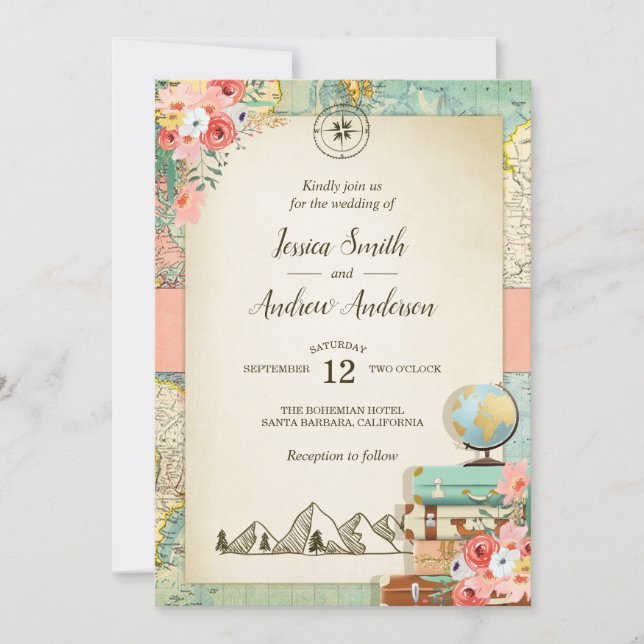 Faire-part de mariage Vintage voyage Carte Russe B (Devant)