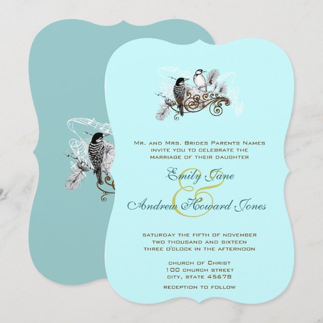 Faire-part de mariage Vintages bleus (Devant / Derrière)