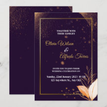 faire-part de mariage violet aux couleurs or