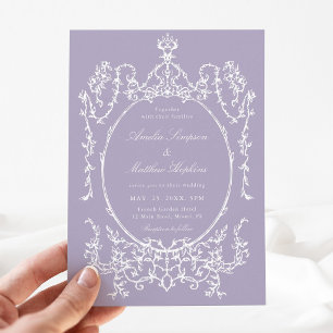 Faire-part de mariage violet cadre français romant