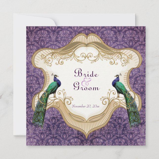 Faire-part de mariage violet de Royal Peacock (Devant)
