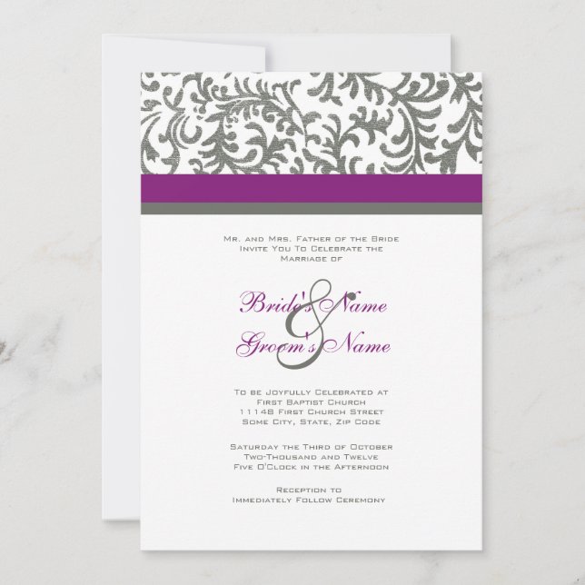 Faire-part de mariage violet et gris (Devant)