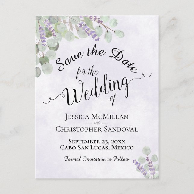 Faire-part de mariage violet Eucalyptus & Lavande (Devant)