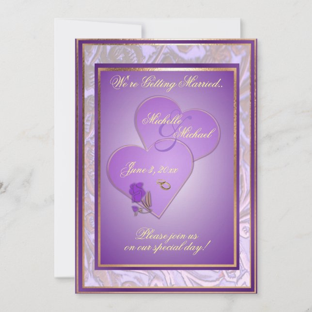 Faire-part de mariage violet orné personnalisable  (Devant)