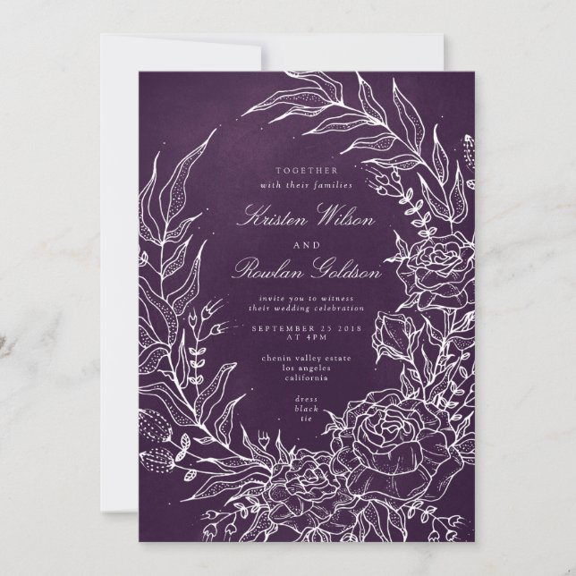 Faire-part de mariage violet romantique à fleurs (Devant)