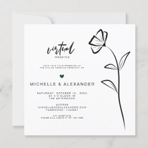 Faire-part de mariage virtuel Floral Blanc Noir