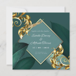 Faire-part de mariage virtuelle moderne verte et d