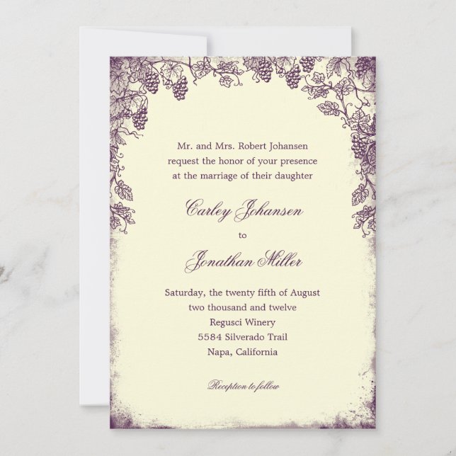 Faire-part de mariage viticole russe - Violet (Devant)