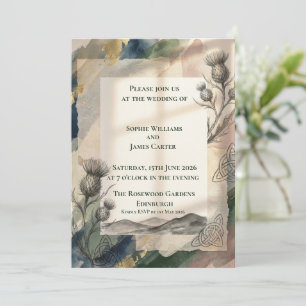Faire-part de mariage Watercolor Thistle & Celtic 