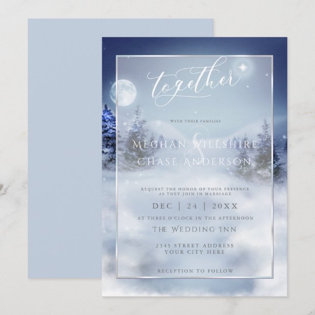 Faire-part de mariage | Watercolor Winter Wonderla (Devant / Derrière)