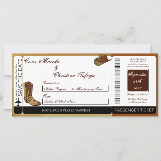 Faire-part de mariage Western Boots/casquette Boar (Devant)