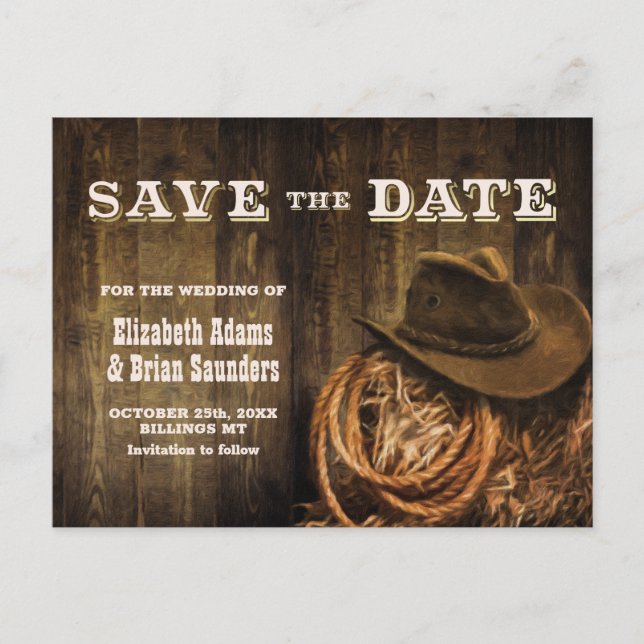Faire-part de mariage western en bois rustique (Devant)