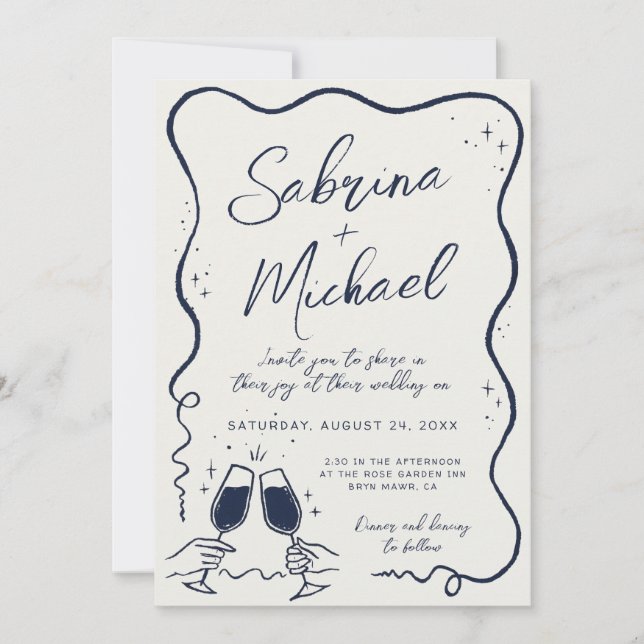 Faire-part de mariage Whimsical Curvy dessiné à la (Devant)