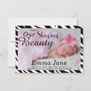 Faire-part de naissance 3x5 Zebra Sleeping Beauty