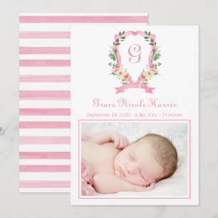 Faire-part de naissance à armoiries monogrammées r
