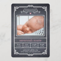 Faire-part de naissance à cadre pointu - rose