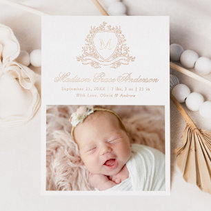 Faire-part de naissance à monogramme à motif flora