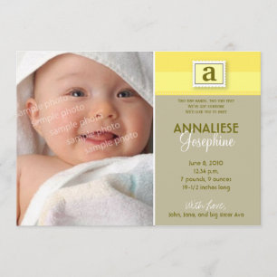 Faire-part de naissance à monogramme timbré :: jau