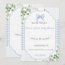 Faire-part de Naissance à Motif Gingham avec un Nœ