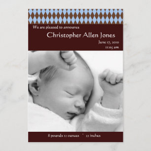 Faire-part de naissance à motifs de losanges bleu