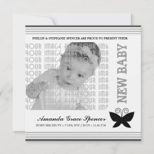 Faire-part de naissance à papillon noir