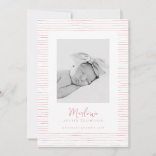 Faire-part de naissance à rayures roses à main cla