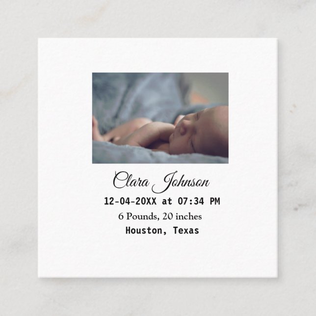 Faire-part de naissance ajouter photo date heure l (Devant)