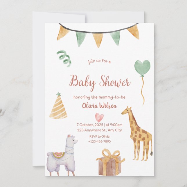 faire-part de naissance animal neutre baby shower (Devant)