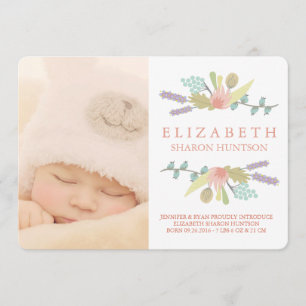 FAIRE-PART DE NAISSANCE ASSEZ FLORAL PHOTOCARD DE