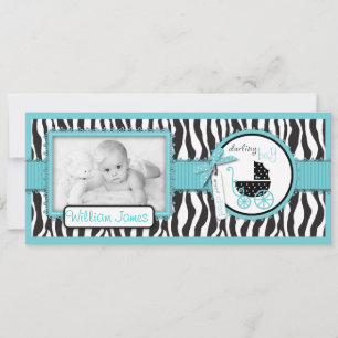Faire-part de naissance avec accent turquoise et i